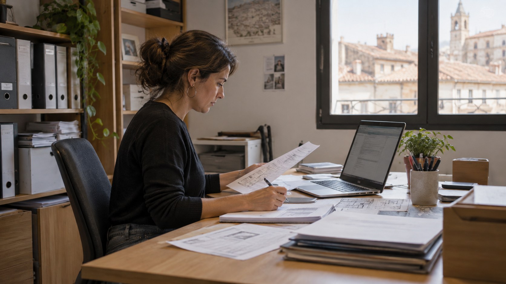 Oficina pequeña revisando presupuestos