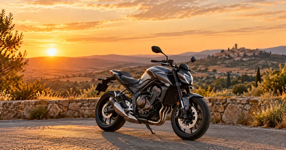 Moto de carretera preparada para viajar