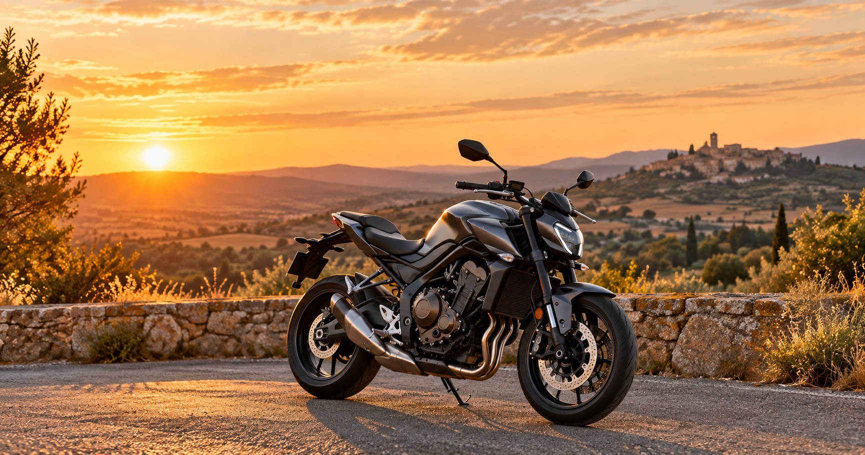Moto de carretera preparada para viajar