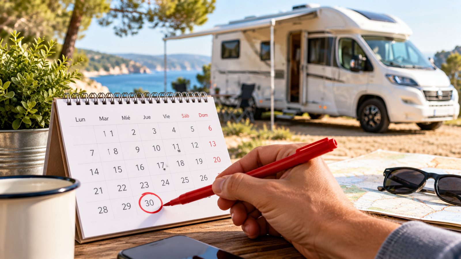 Calendario con la fecha de vencimiento del seguro de autocaravana marcada